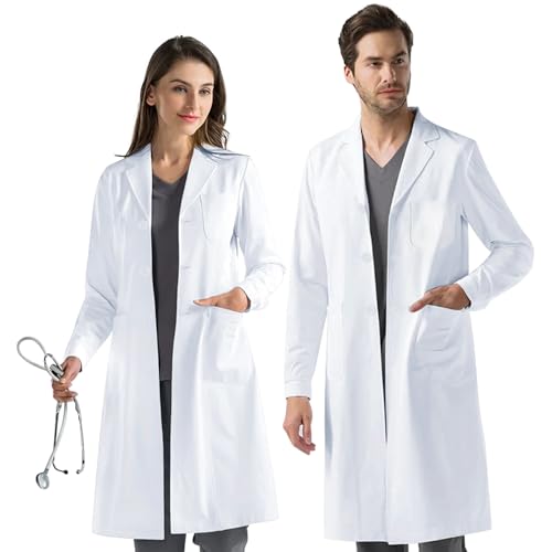 AUAYO Roupa de laboratório para adultos, roupão branco de manga comprida, disfarce médico roupão laboratório enfermeira saúde de trabalho roupão laboratório estudante