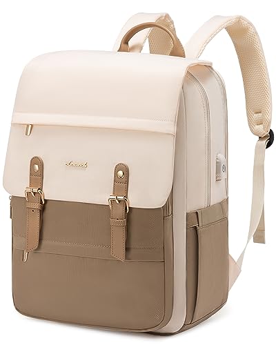 LOVEVOOK Mochila portátil mulher, 15,6 polegadas mochila anti-roubo impermeável elegante para computador portátil com carregamento USB para viagens, universidade, Bege - café, Casual