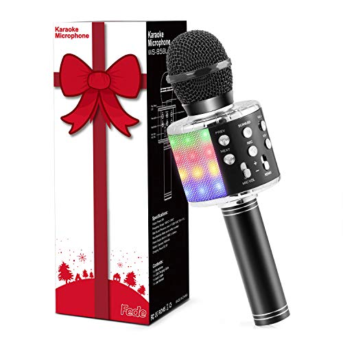Fede Microfone Karaoke Bluetooth, microfone sem fios karaoke portátil com luz LED multicor para crianças manta de jogo música, compatível com Android/iOS PC ou smartphone inteligente