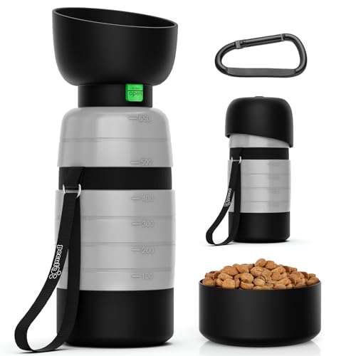 Pecute Garrafa portátil com recipiente para cães comida, 2 em 1 de garrafa de 650 ml e recipiente para refeições de 150 ml, ideal para animais de estimação cão e gato para passeios ao ar livre