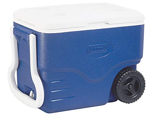 Coleman 40 QT Performance Wheeled Cooler - frigorífico com rodas, capacidade de 38 litros, frigorífico portátil e rígido, suporte de alimentos, cor azul