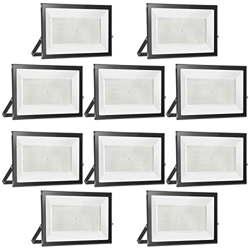 loyal 10 Pack Foco LED exterior 300 W, alto brilho 30000 LM projetor LED iluminação exterior 6000 K, branco frio, luz de segurança impermeável IP65, candeeiro LED parede teto para jardim, garagem