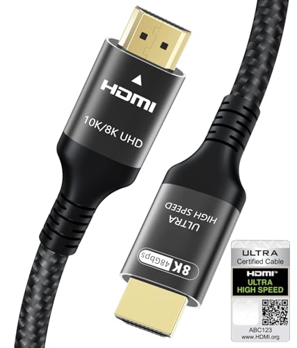 Adauxter Cabo HDMI 2.1 10K 8K 3M, certificado 48Gbps cabo HDMI de alta velocidade com Ethernet 4K 240Hz 165Hz 120Hz 8K60Hz eARC HDCP2.3 HDR10+ PC computador portátil TV monitor PS5 X-Box