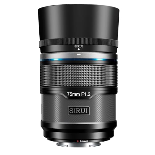 SIRUI Sniper 75 mm APS-C Autofocus F1.2 Telephoto Camera lente para X-T4, X-T5, X-H1, X-H2/H2S, X-T30, X-S10 (X-Mount, preto)