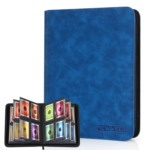 MewVeer Top Loader álbum de cartas, capacidade para 112 Top Loaders 4 - bolso, pasta de carregadores superiores Card Binder para cartão YGO, azul safira (não para cartas sem um Top Loader)