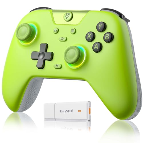EasySMX X05 Mando PC Inalambrico con RGB Luz- Hall Joystick- Hall Trigger- 750 mAh Batería Recargable- Vibración- Turbo para PC/Switch/Móvil- Compatible con Black Myth: Wukong- Verde