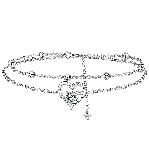 J.MUEN Pulseiras de mulher, prata de lei 925 pulseira de dupla corrente com contas, ideias meninas presentes de feliz aniversário para mulher