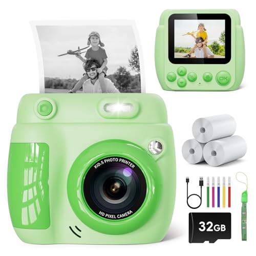 Câmara com fotos infantis instantâneas, LETSHAHA 1080P 20MP 10X 2,4 polegadas câmara de fotos instantâneas com 32 GB cartão e três rolos de papel para impressora, presentes para crianças entre 5 e 11