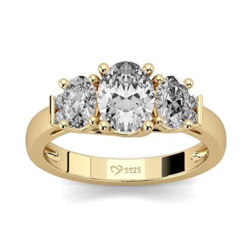 Jeulia Anel de prata de lei 925 para mulher, anel de noivado de ouro amarelo, anel de casamento com cristais de zircónio, anel de mulher para aniversário