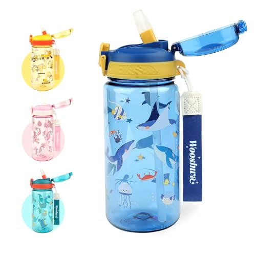wooshwa Garrafa para beber campus Pop-up, garrafa de água desportiva de 600 ml, com palhinha, sem BPA e adequada para máquina de lavar louça (animal oceânico)