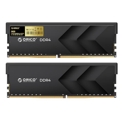 ORICO Raceline Racer DDR4 RAM 16 GB (2 x 8 GB) 3200 MHz CL16, Overclocking XMP 2.0, 1,35 V UDIMM memória para secretária, compatível com Intel e AMD, memória de alto desempenho para jogar, preto H400