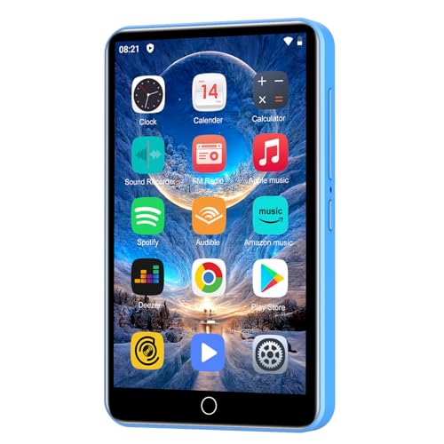 Leitor MP3 com Spotify, ZAQE 80 GB MP3 Player with Bluetooth and WLAN, MP3 Player with Amazon Music, audible, Deezer, 4 polegadas Touch Screen, MP3, MP4 Player for Kids (azul)