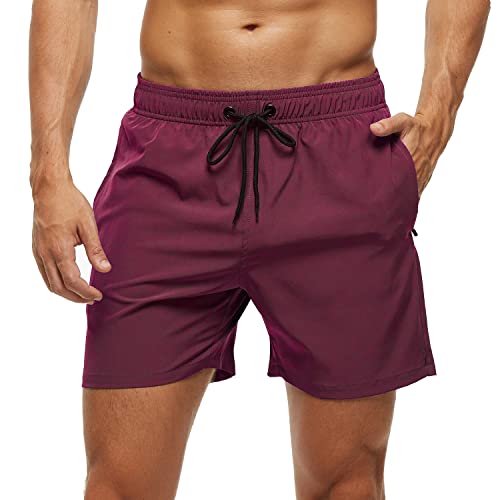 Calções de banho para homem 2 em 1 fato de banho de secagem rápida com forro de malha e cordão de ajuste para praia fato de banho casual impermeável para piscina e verão