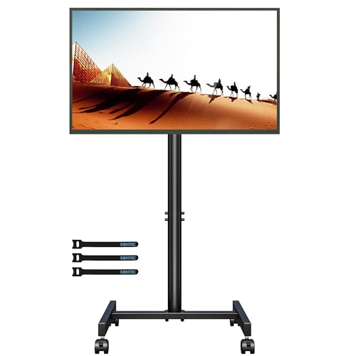 BONTEC Suporte TV rodas para televisores planos curvos de 13 a 42 polegadas, suporte de chão com 4 rodas, altura ajustável até 20 kg, máximo. VESA 200 x 200 mm