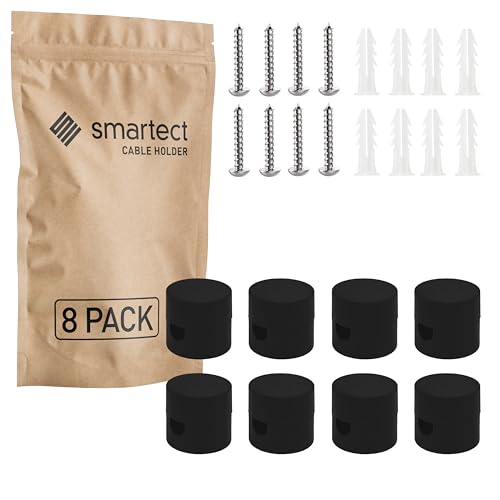 smartect Suporte de teto e parede para cabos [8 peças, preto, Ø 20 x 18 mm] fixação no teto com parafusos e buchas, deentrador de teto para montar o seu próprio projeto de bricolage