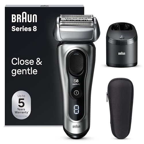 Braun Série 8 máquina de barbear elétrica para homem, máquina de barbear barba, centro de limpeza SmartCare, máquina de barbear elétrica a seco e molhado, 8567cc, prata