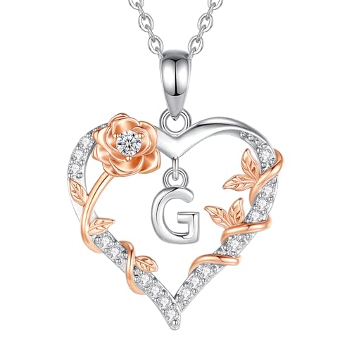 EUDORA Harmony Ball Colar com iniciais pingente de coração inicial letra para mulher, pendentes letras iniciais rosas com zircão cúbico nome 26 monograma jóias presentes para mulher, 18"