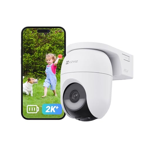 EZVIZ 4MP Câmara de vigilância bateria exterior, AOV 360° PTZ câmara sem fios com bateria 5200 mAh, detecção de forma humana/veículo, visão noturna cor, defesa ativa, CB8 Lite