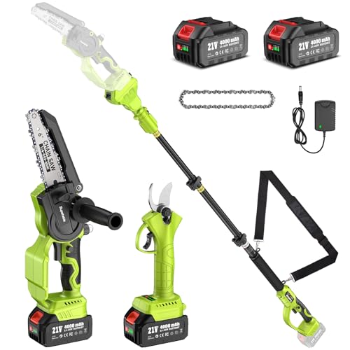 Supstable Mini serra telescópica de 6 polegadas e tesouras de poder elétricas de 33 mm, 4 em 1 kit de ferramentas com 8000 mAh baterias, alcance até 4,8 m, tensão e mudança de corrente sem ferramentas