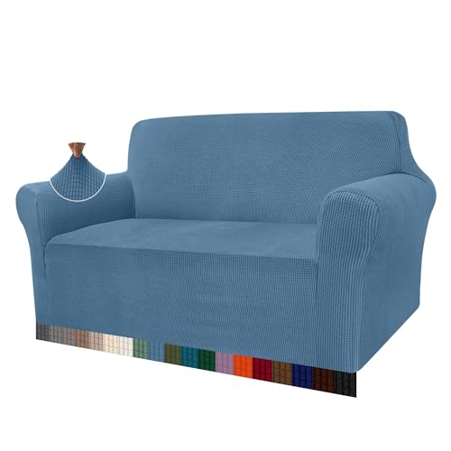 Granbest Capa de sofá moderna em jacquard de alta elasticidade para salão, proteção para casas com cães e animais de estimação, 2 lugares, azul celeste