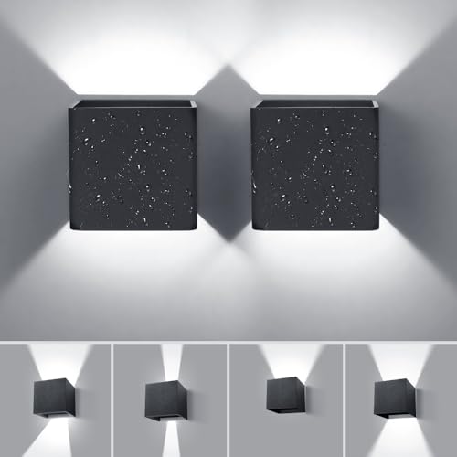 YICALE 2 peças aplique parede exterior 12 W 6500 K luz branca fria aplicações LED exterior impermeável IP65 ângulo ajustável candeeiros de parede preto para quarto, pátio, terraço, sala de estar
