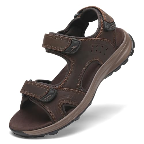 FLARUT Sandálias para homens de verão sapatos de caminhada trekking desportos ao ar livre de couro praia dedo do pé aberto desportos casuais