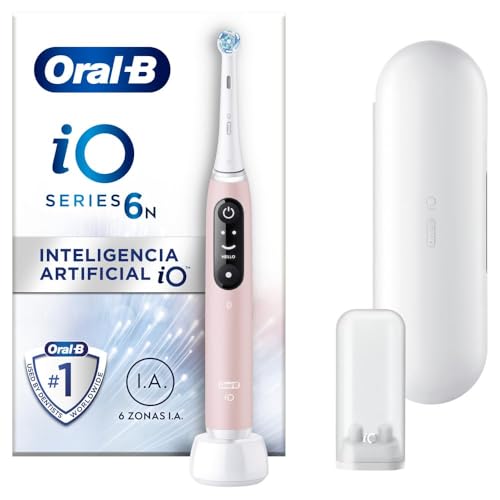 Oral-B iO 6N Escova de dentes elétrica com cabo recarregável, 2 cabeças e estojo de viagem, desenhado por Braun, presentes originais para mulher e homem - rosa