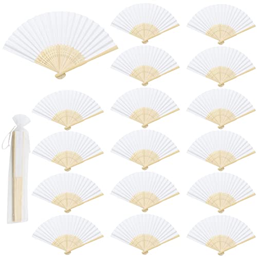ZOCONE 16 peças branco leques casamento para convidados com saco de organza leque branco de madeira dobrável leque de mão namorada leque detalhe para casamentos convidados