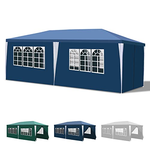Yakimz Gazebo de jardim, resistente à água, estável, resistente ao inverno, com 4 painéis laterais e janelas, proteção UV 50, para mercado, festivais, mercados e campismo, azul, 3 x 6 m