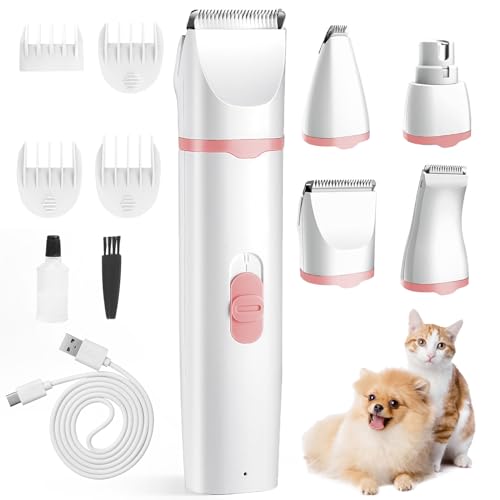 4 em 1 Corta-pelos cães silenciosos, máquina de cortar pelo cão, carregamento USB máquina para cães e gatos de tamanho médio e pequeno