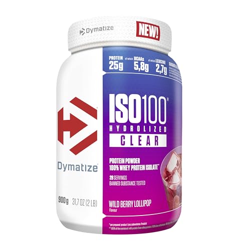 Dymatize ISO 100 Hydrolyzed Clear Wid Berry Lollipop 900 g Hidrolizado de proteína de soro transparente isolado em pó