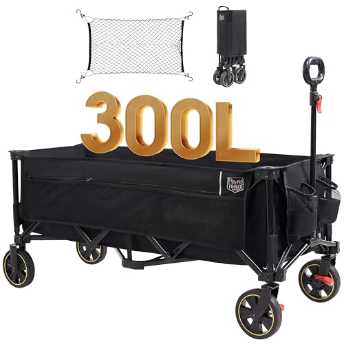 TIMBER RIDGE XXXL Carrinho dobrável 300 L, 160 kg, com freio, redes antiqueda, carrinho de transporte bolso lateral, suporte ajustável, carrinho de praia para todos os terrenos