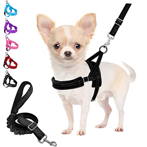 Eyein Arnês cão pequeno com trela, arnês cão antipuxões tipo colete para cães médio, fácil de caminhar, refletor e ajustável confortável, respirável, preto, M