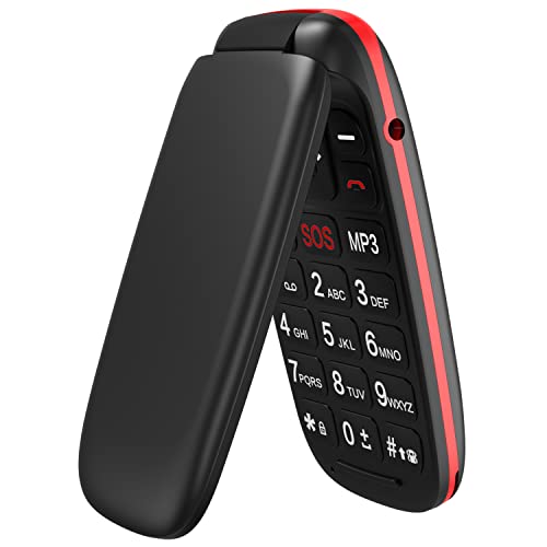 USHINING 2G Telemóveis, para idosos, simples, para idosos, com duplo SIM e SOS, botão, fácil de usar telemóvel Seniors - preto