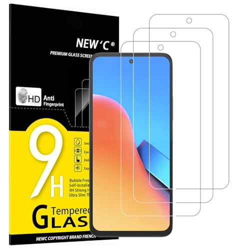 NEW'C 3 peças, protetor de ecrã para Xiaomi Redmi 12 (não compatível com Redmi Note 12), vidro temperado anti-riscos, anti-impressões digitais, sem bolhas, dureza 9H, 0,33 mm ultra transparente, ultra