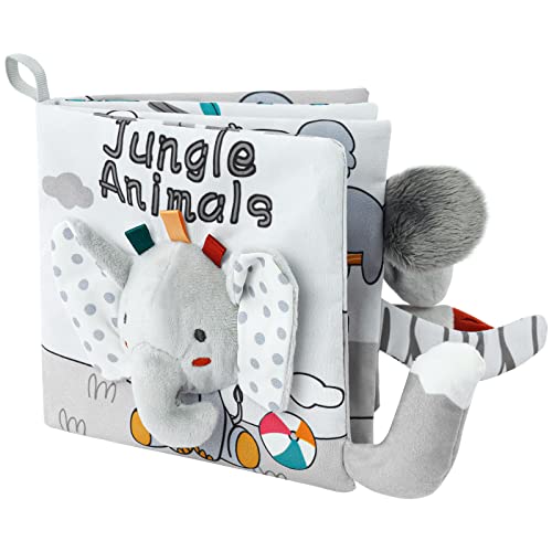 Vicloon Livros de tecido para bebés, livro lisos para bebés com elefante, livro de tecido de brinquedos aprendizagem e educativo
