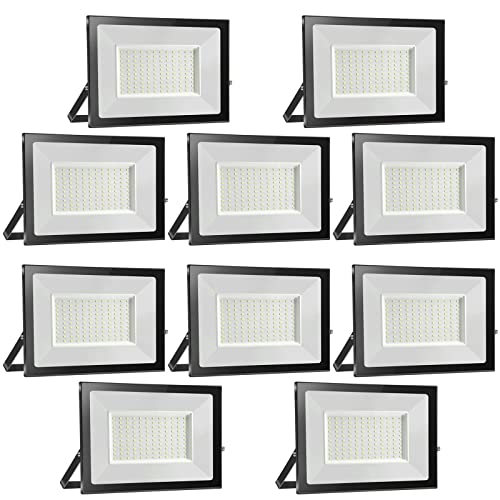 loyal 10 Pack Foco LED para exterior, 100 W, alto brilho 10000 LM projetor LED exterior iluminação 3000 K branco caldo, luz de segurança impermeável IP65, candeeiro LED parede teto para jardim garagem