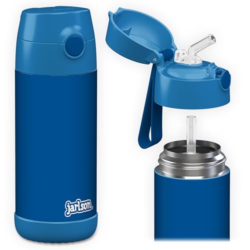 Jarlson® garrafa de água para crianças com palhinha CHARLI, garrafas de água de aço inoxidável - térmicas, sem BPA, à prova de fugas, para a escola e desportos, o termos térmico, 350 ml
