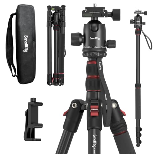 SMALLRIG Tripé monopé para câmera, 72" 182 cm, tripé de alumínio, placa de libertação rápida com cabeça esférica panorâmica de 360°, carga máxima de 15 kg, ajustável de 17 a 72" - 3935
