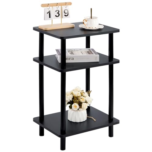 YheenLf Mesa auxiliar pequena de 3 níveis, mesa de cabeceira estreita com espaço de armazenamento, móveis de sala de estar, para quarto, varanda, sala de estar, 40 x 30 x 70 cm, preto