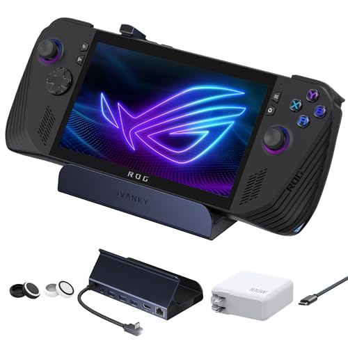 iVANKY ROG Ally Dock 8 em 1 com carregador PD de 100 W, Steam Deck/Legion Go Docking Station com HDMI 2.0 4K @ 120 Hz, 3 portas USB-A 3.0, carregamento USB-C de 100 W, 1 Gbps Ethernet