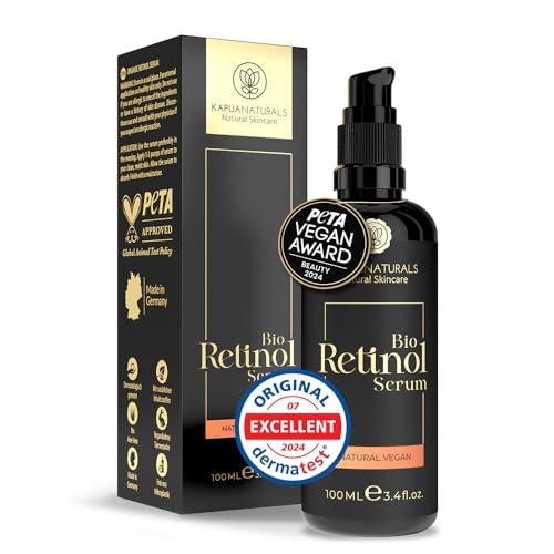 Retinol puro para o rosto, 100 ml • orgânico vegano • Retinol Serum • Para uma pele radiante e clara, sem grãos, Vitamina C Hialurão • Retinol puro • Cosmética natural e sustentável • da Alemanha