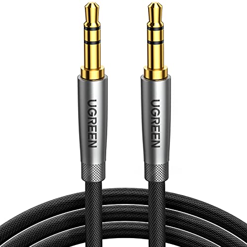 UGREEN Cabo áudio jack 3,5 mm macho HiFi estéreo nylon entrançado auxiliar compatível com autorrádio auriculares altifalante TV iPhone MP3 (1 m)