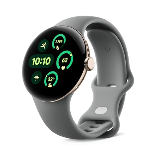 Google Pixel Watch 3 (41 mm) - Caixa em cor dourada champanhe, correia em cor verde líquen - Wi-Fi