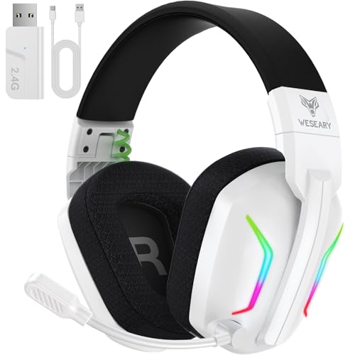 WESEARY WG1 Capacetes Gaming sem fios para PS5, PS4, PC, Switch, som estéreo auriculares Gaming com microfone, capacetes com luz LED, duração 50 Hr +