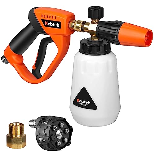 Kebtek Cano de espuma com pistola de lavagem a pressão de 5200 PSI, pistola de lavagem a pressão com kit de conexão rápida de lavadora a pressão e pontas de 6 em 1, conexão rápida M22 e 1/4