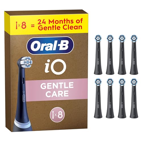 Oral-B Série iO Gentle Care cabeças de substituição originais, conjunto de 8 peças de reposição pretas para escovas de dentes elétricas oral - B iO, escovado suave, adequado para gengivas sensíveis