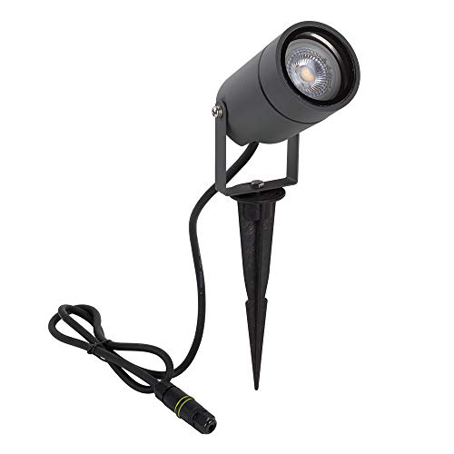 DAWALIGHT Foco jardim exterior GU10 com espeto LED 5 W 3000 K branco quente luzes IP65 impermeável candeeiro de relvado paisagens para caminho entrada pátio, alumínio, cinzento escuro