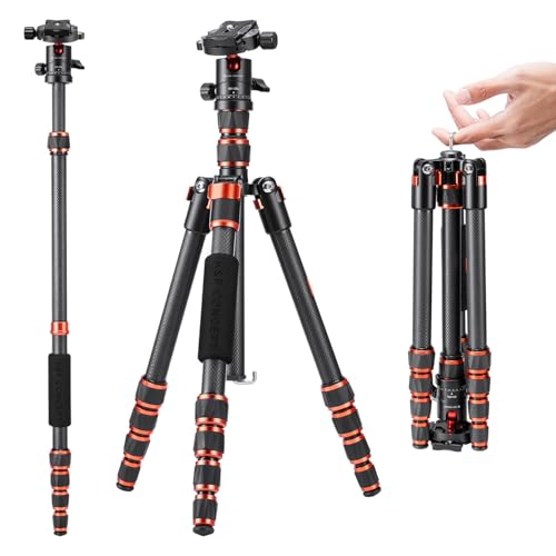 K&F Concept Tripé de câmera, tripé carbono de viagem leve, tripé fotografia compacto com monopé, bola de 360° e placa de libertação para câmara DSLR C225C0 BH-25 (BA225)