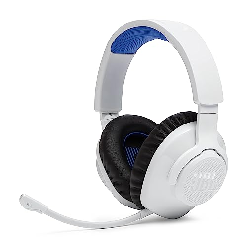 JBL Quantum 360P Auriculares sem fios com bluetooth para Playstation, microfone removível, cancelamento de ruído ativo, QuantumSOUND Signature, bateria de 22 horas, branco
